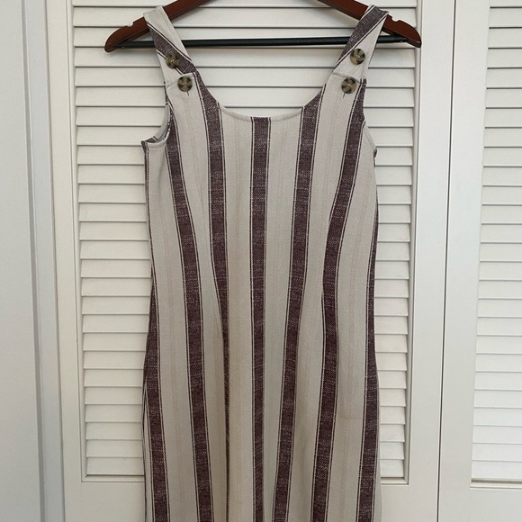 Junior, a-line dark maroon, and tan striped dress. - Picture 1 of 1